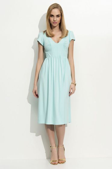 Folly casual short sleeve midi with v-neckline cloche thin fabric mint dress