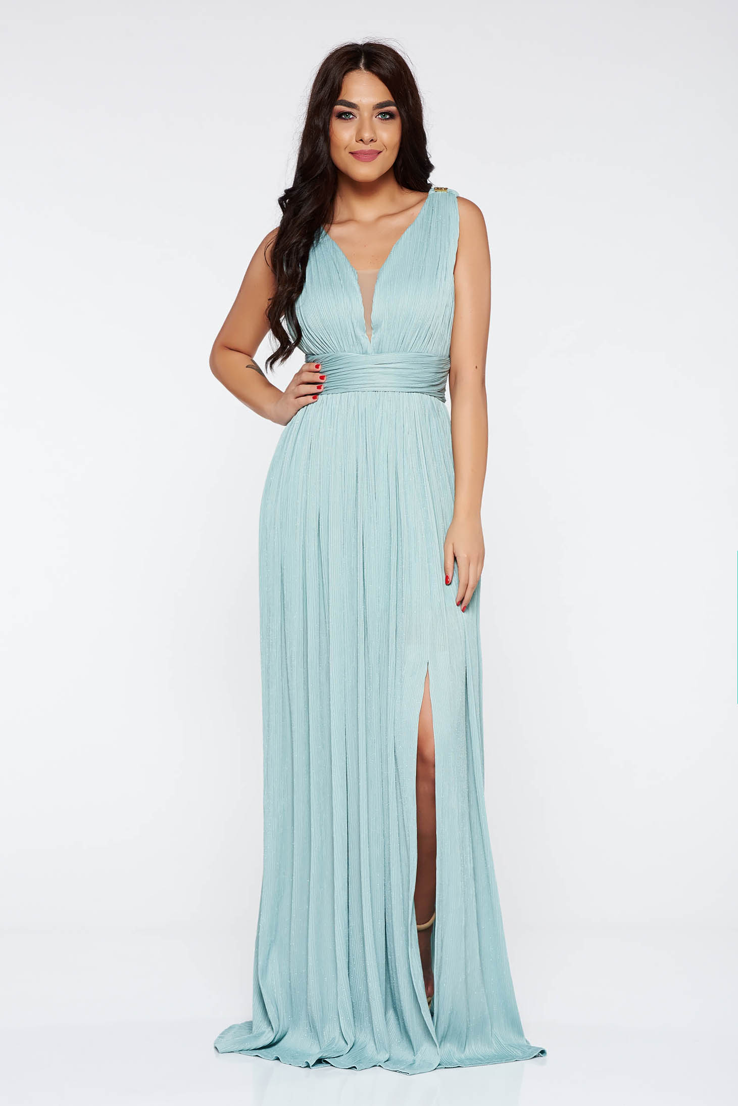 Ladonna Mint Occasional Dress With Inside Lining Shimmery Metallic Fabric Ladonna Mint Occasional Dress With Inside Lining Shimmery Metallic Fabric