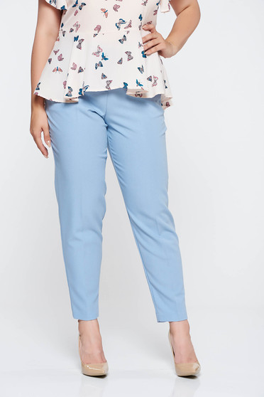 Lightblue office conical trousers slightly elastic fabric with medium waist with pockets