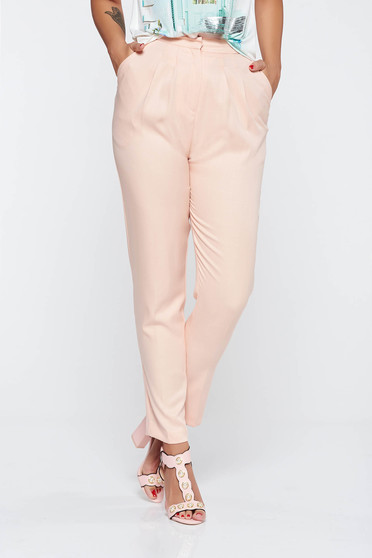 Peach conical trousers nonelastic fabric with pockets high waisted