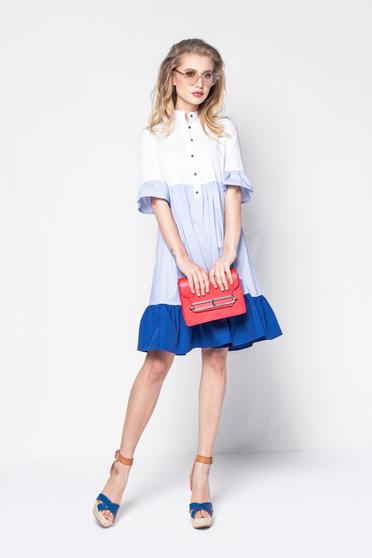 PrettyGirl blue casual flared dress slightly elastic cotton short sleeves