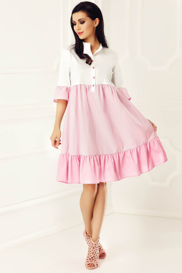 PrettyGirl lightpink casual flared dress slightly elastic cotton short sleeves