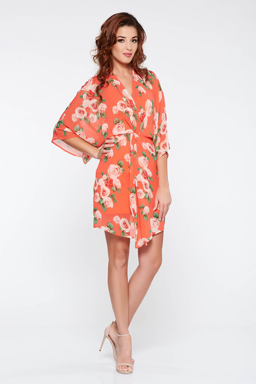 PrettyGirl red elegant dress transparent chiffon fabric with floral prints with inside lining