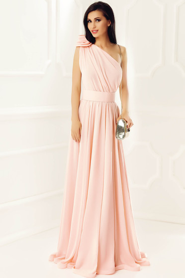 Peach Ana Radu luxurious cloche dress from veil fabric with inside lining accessorized with tied waistband long