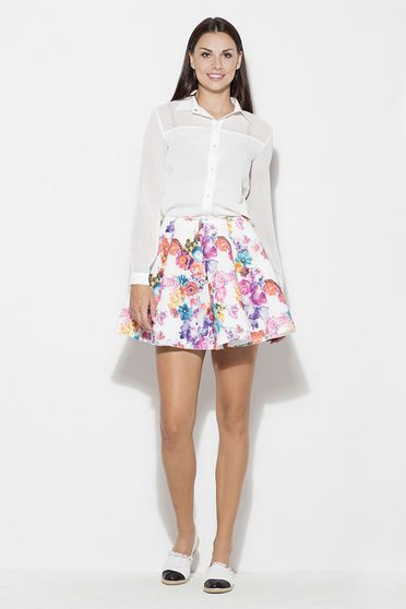 Katrus white skirt casual short cut cloche thin fabric with floral print