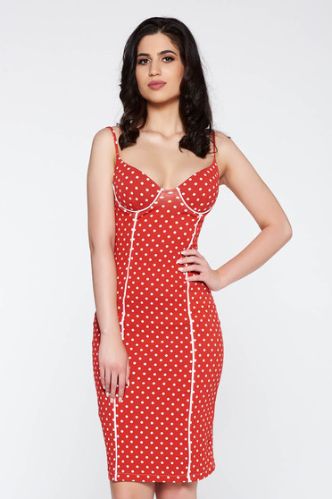 Ocassion red casual pencil dress elastic cotton with push-up cups
