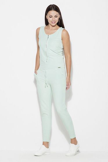 Katrus mint jumpsuit casual sleeveless thin fabric with laced details with pockets