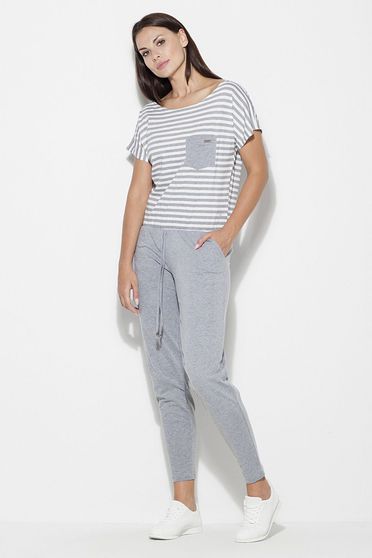 Katrus grey jumpsuit casual short sleeve long cotton with laced details with pockets