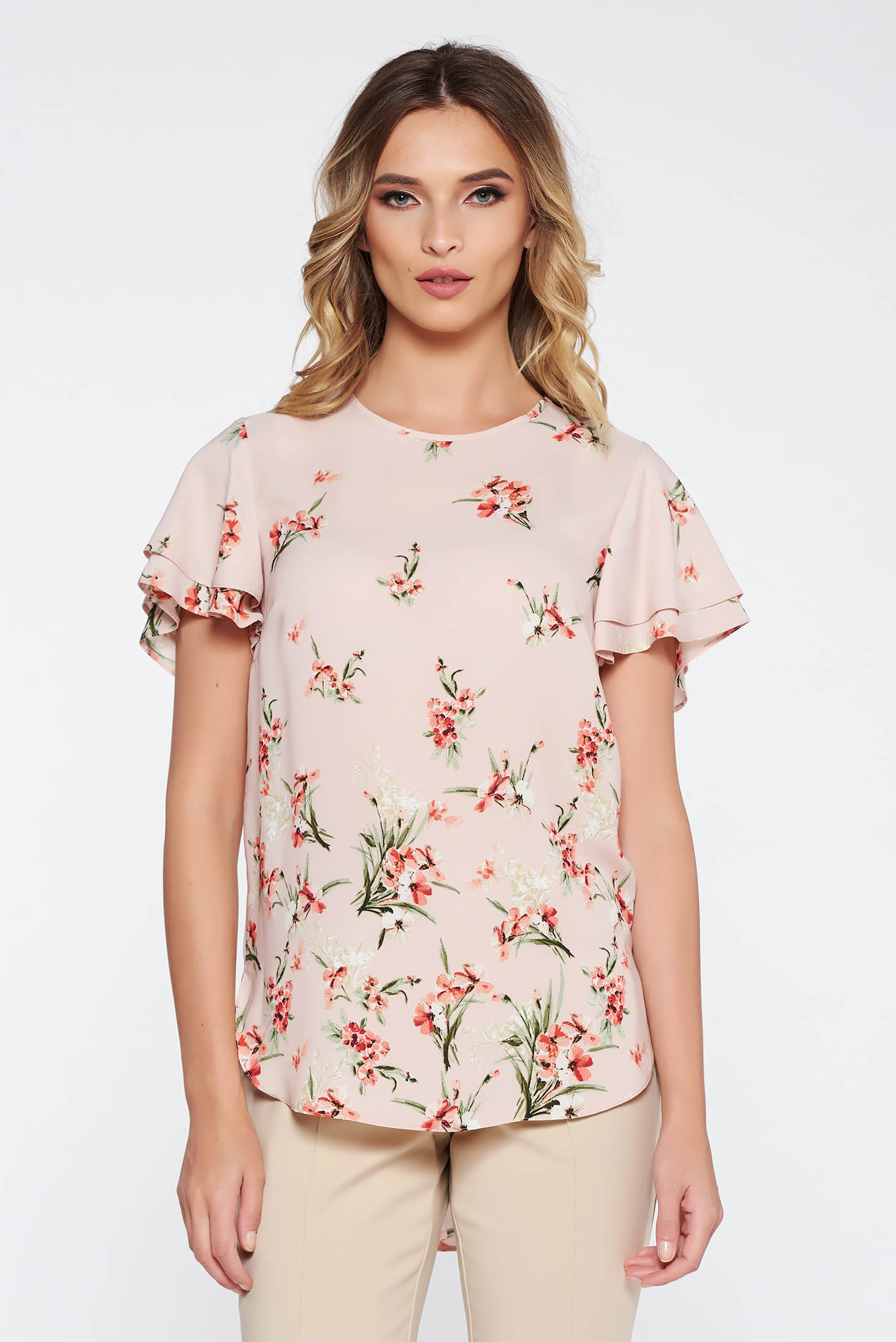 Rosa elegant flared women`s blouse airy fabric with floral prints