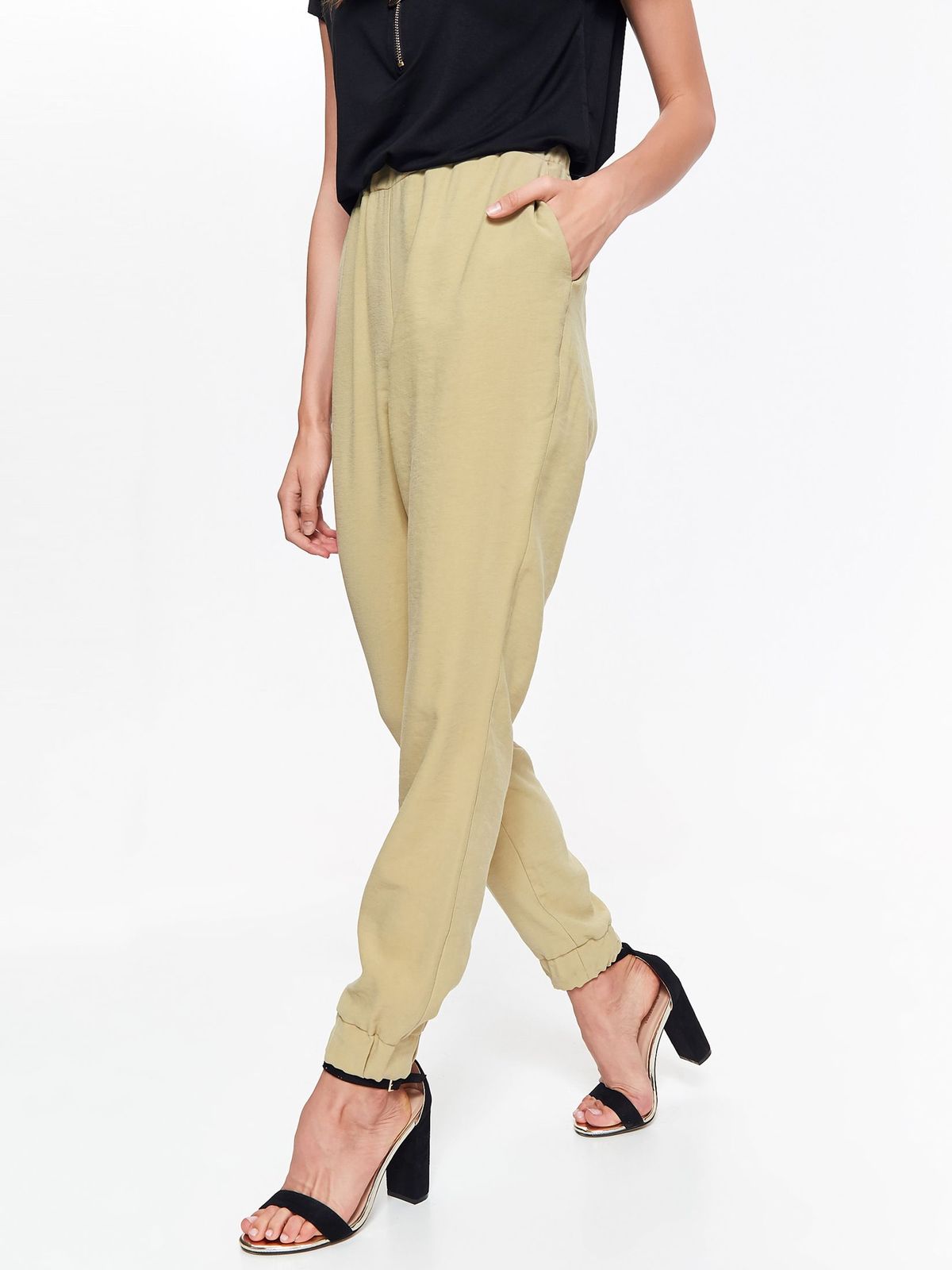 Top Secret cream trousers casual with pockets thin fabric with elastic ...