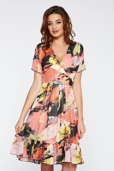 Rosa elegant flaring cut dress with ruffle details transparent chiffon fabric