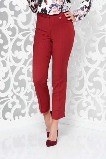 Burgundy office trousers slightly elastic fabric with medium waist