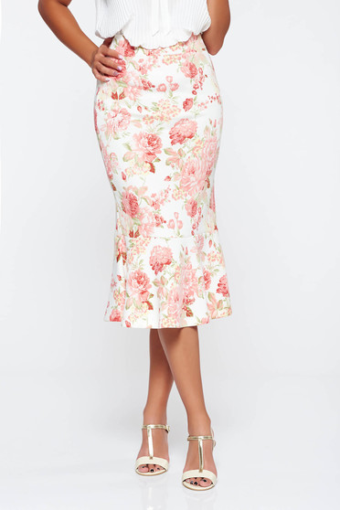 StarShinerS white with medium waist skirt with elastic waist with floral prints