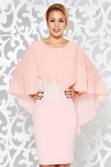 Peach occasional pencil dress slightly elastic fabric from veil fabric with embroidery details