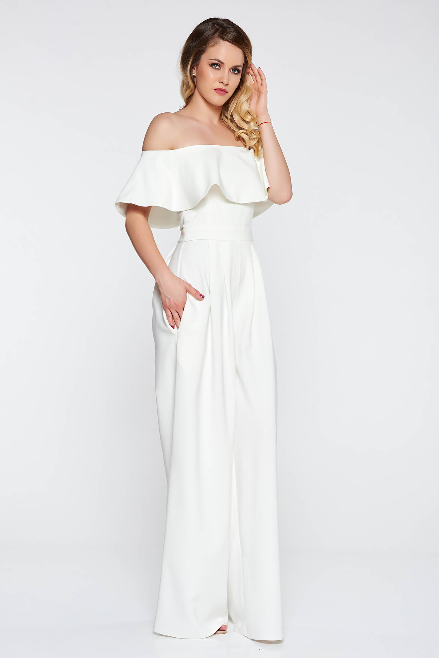 white flared jumpsuit