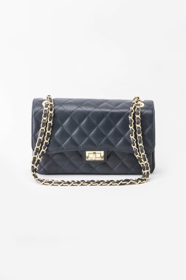 Darkblue bag natural leather long chain handle