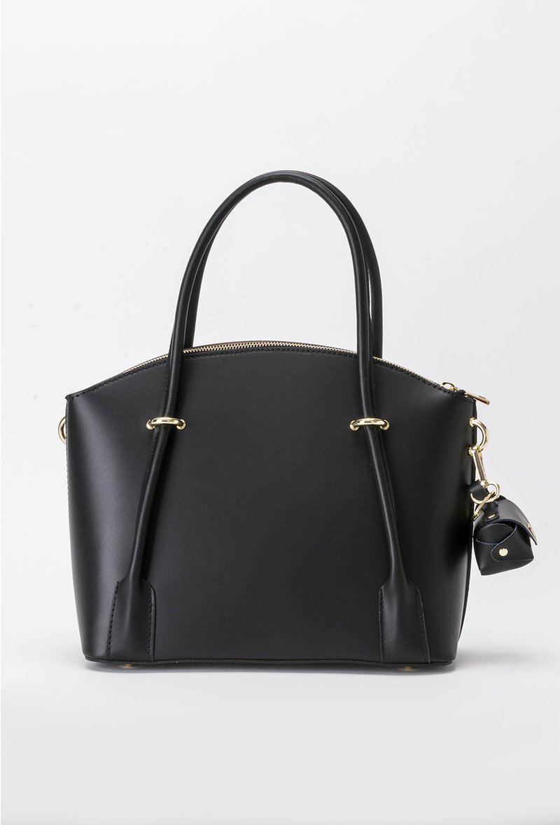 Black office bag natural leather long, adjustable handle