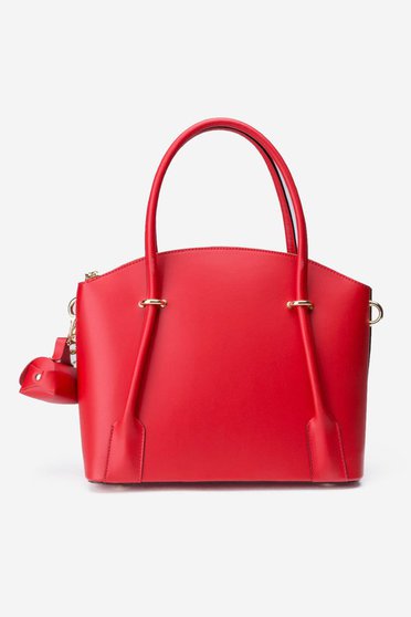 Red office bag natural leather long, adjustable handle