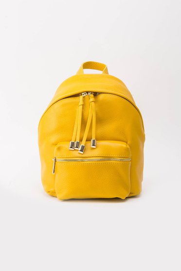 Yellow backpacks casual natural leather with metal accessories