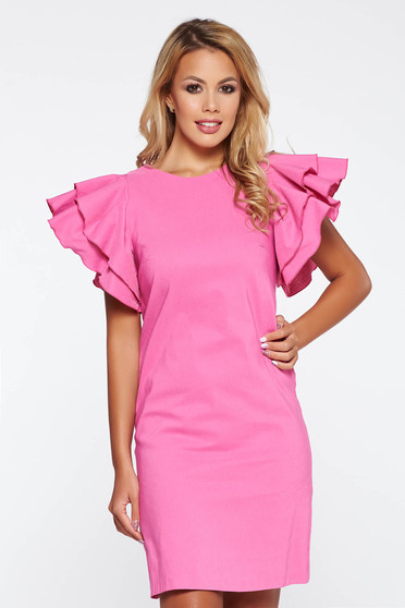 PrettyGirl pink daily a-line dress slightly elastic fabric with inside lining with ruffled sleeves