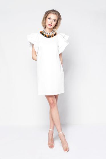 PrettyGirl white daily a-line dress slightly elastic fabric with inside lining with ruffled sleeves