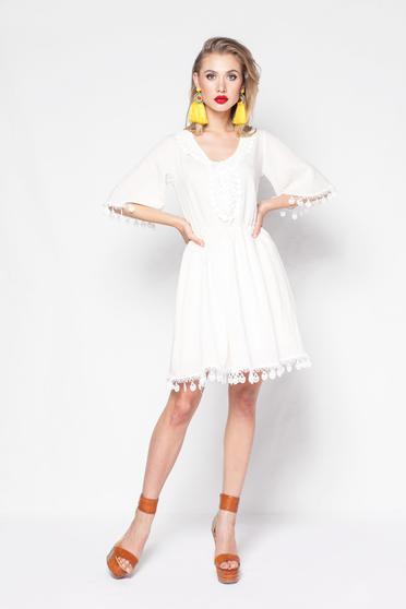 PrettyGirl nude casual cloche linen dress with elastic waist with lace details with inside lining