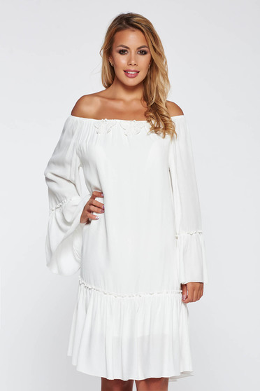 PrettyGirl white casual dress with easy cut long sleeved