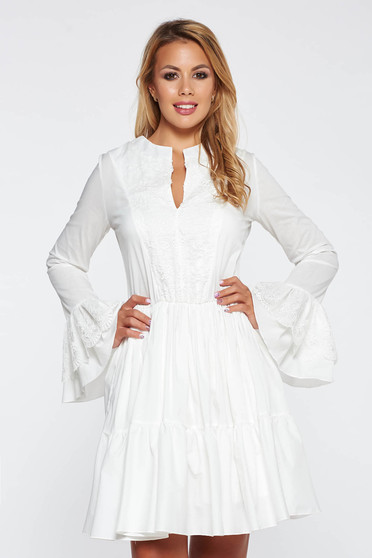 PrettyGirl white casual dress flaring cut nonelastic cotton with lace details