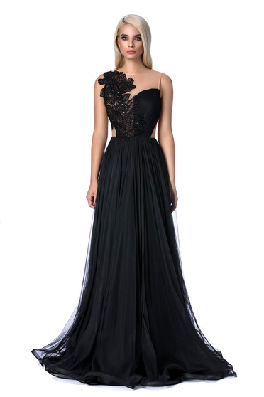 Ana Radu black occasional cloche dress long with push-up cups with embroidery details