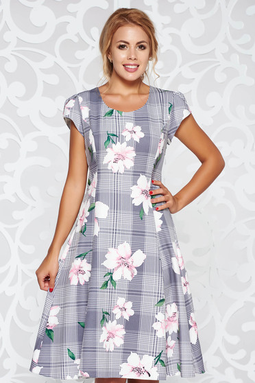 Grey elegant cloche dress soft fabric with floral prints