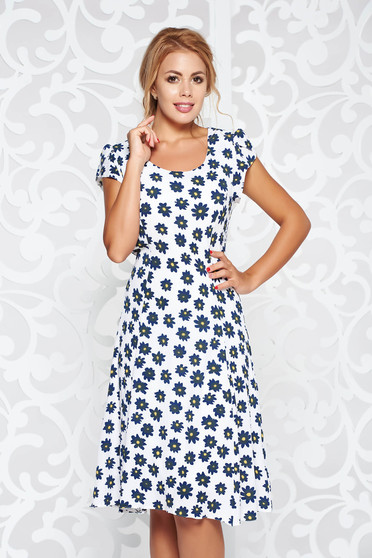 White casual cloche dress thin fabric with inside lining with floral prints