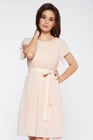 Cream elegant dress transparent chiffon fabric with elastic waist