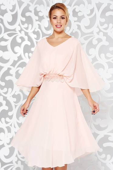 Peach occasional flared dress voile fabric with elastic waist