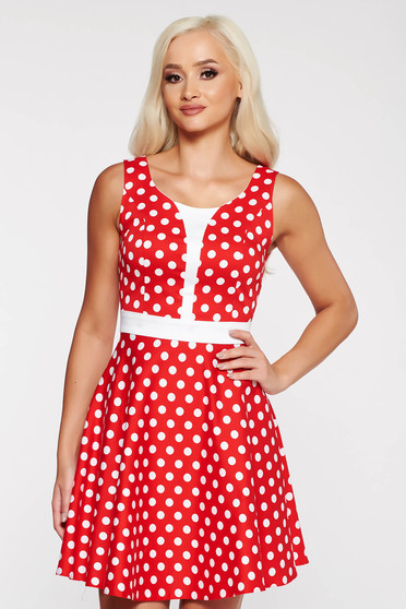 Red casual cloche dress thin fabric dots print