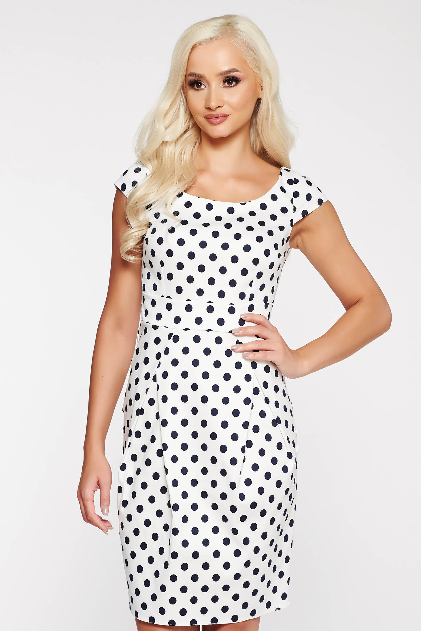 White casual dress slightly elastic cotton with dots print