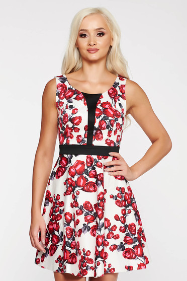 White casual cloche dress thin fabric with floral prints