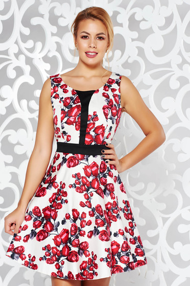 White casual cloche dress thin fabric with floral prints