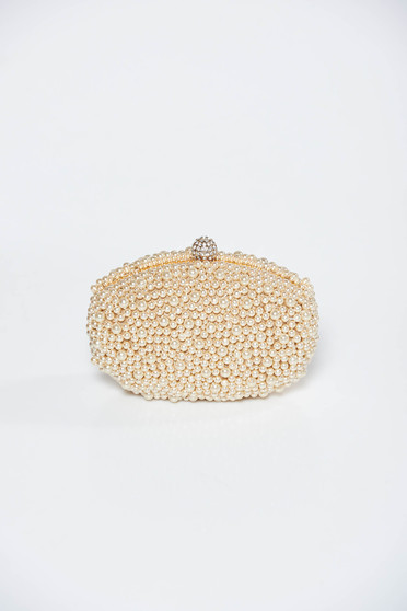 Cream bag clutch long chain handle with pearls elegant