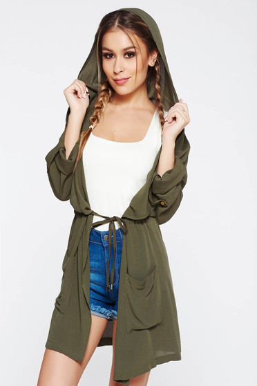 SunShine khaki cardigan casual with pockets with easy cut with undetachable hood