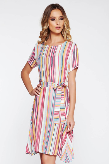 SunShine rosa dress casual cloche airy fabric accessorized with tied waistband