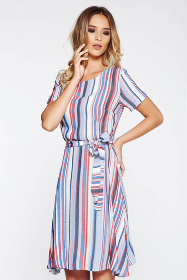SunShine blue dress casual cloche airy fabric accessorized with tied waistband