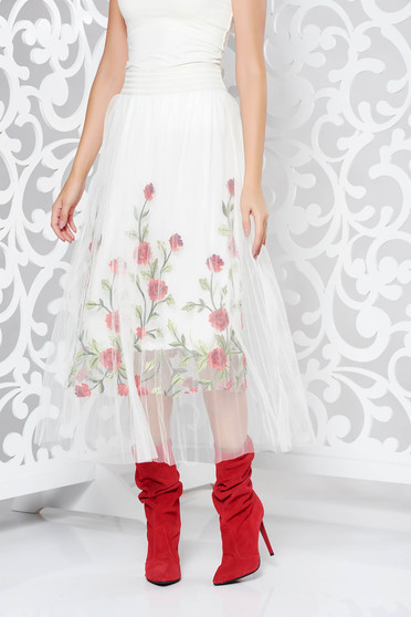 SunShine white skirt casual embroidered from tulle with inside lining high waisted