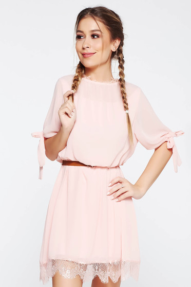 SunShine rosa dress casual flared with inside lining with lace details voile fabric