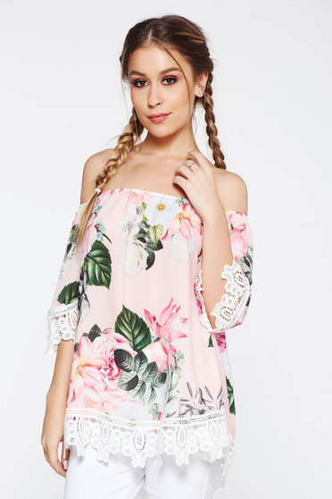 SunShine rosa women`s blouse casual flared off shoulder knitted lace