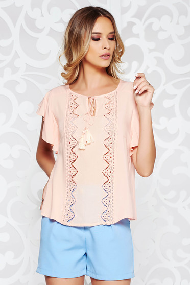 Peach women`s blouse casual flared transparent chiffon fabric large sleeves