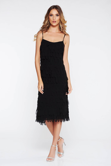 Ana Radu black dress luxurious with straight cut with straps midi