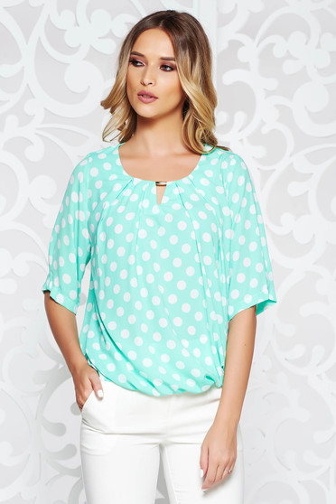 Mint women`s blouse office flared airy fabric with elastic waist with dots print
