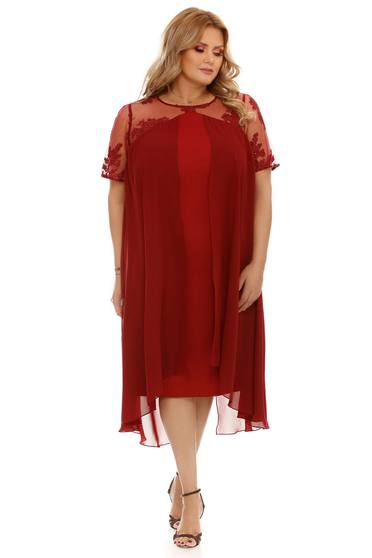 Burgundy dress occasional voile fabric with inside lining flared from laced fabric