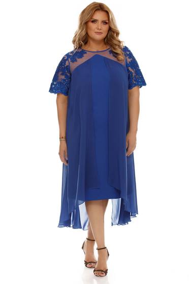 Blue dress occasional voile fabric with inside lining flared from laced fabric