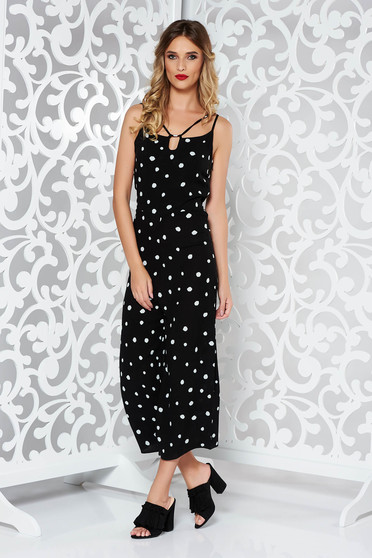 StarShinerS black casual jumpsuit with straps airy fabric with dots print